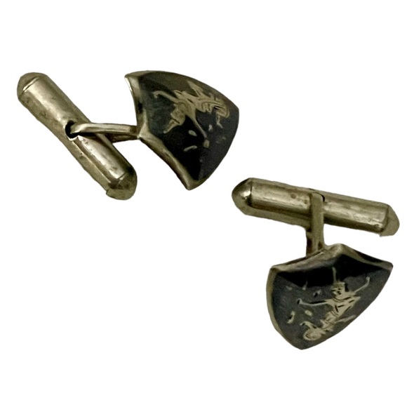 2/$50 Vintage‎ 925 Sterling Silver SIAM Niello Hindu Dancer Cuff Links - Picture 1 of 8
